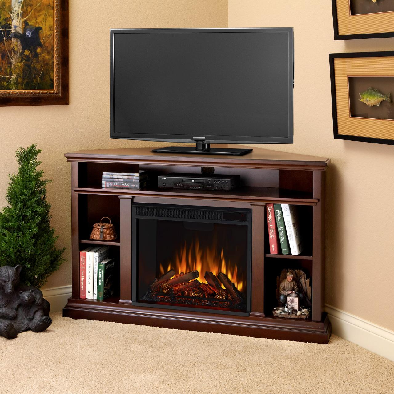 Fireplace tv electric corner stand entertainment center console churchill visit tvs included