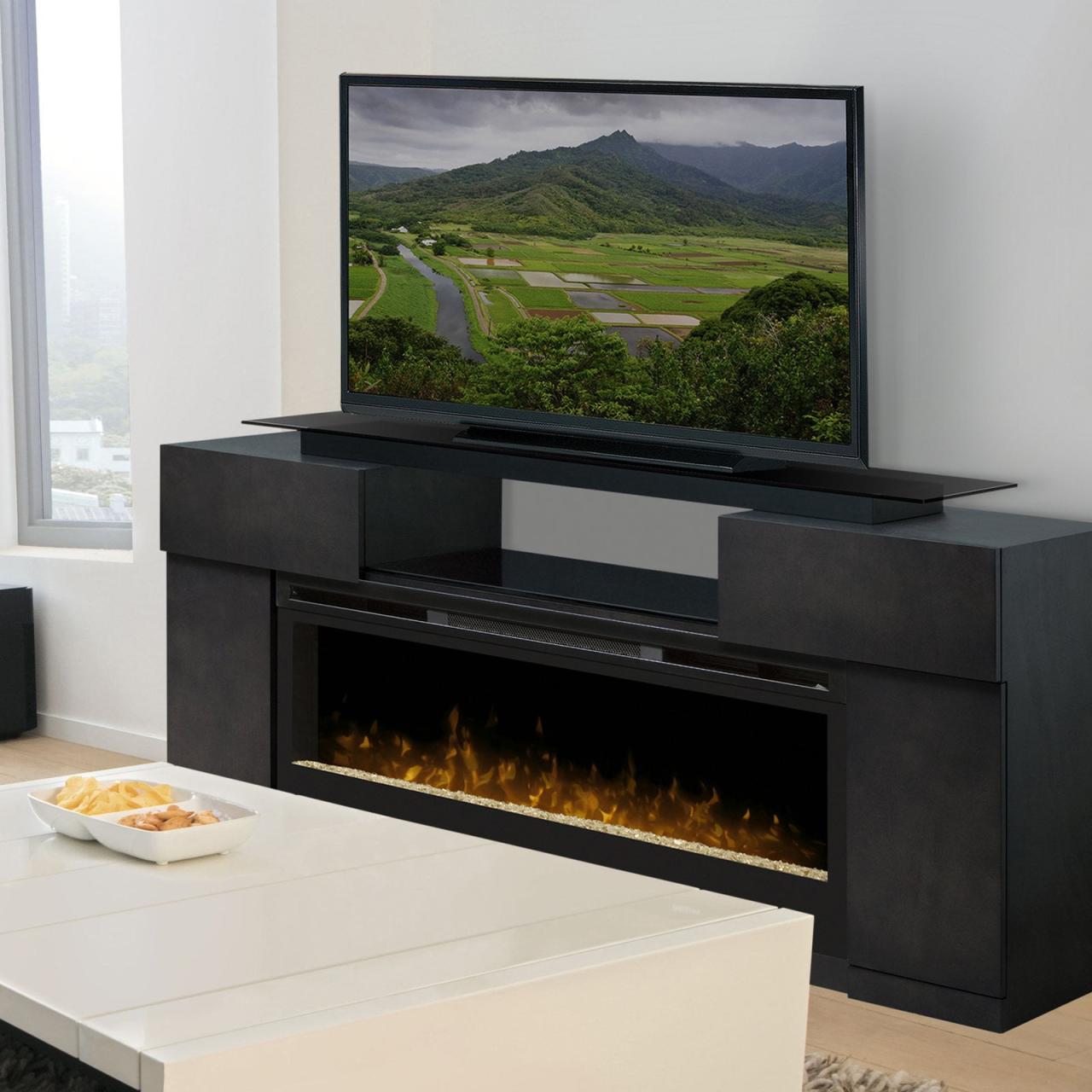 Fireplace electric dimplex tv stand console modern concord fireplaces linear hayneedle