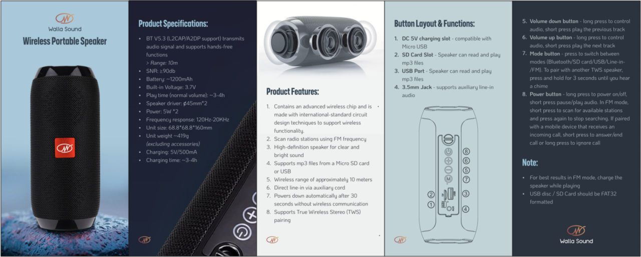 Walla sound bluetooth speaker manual