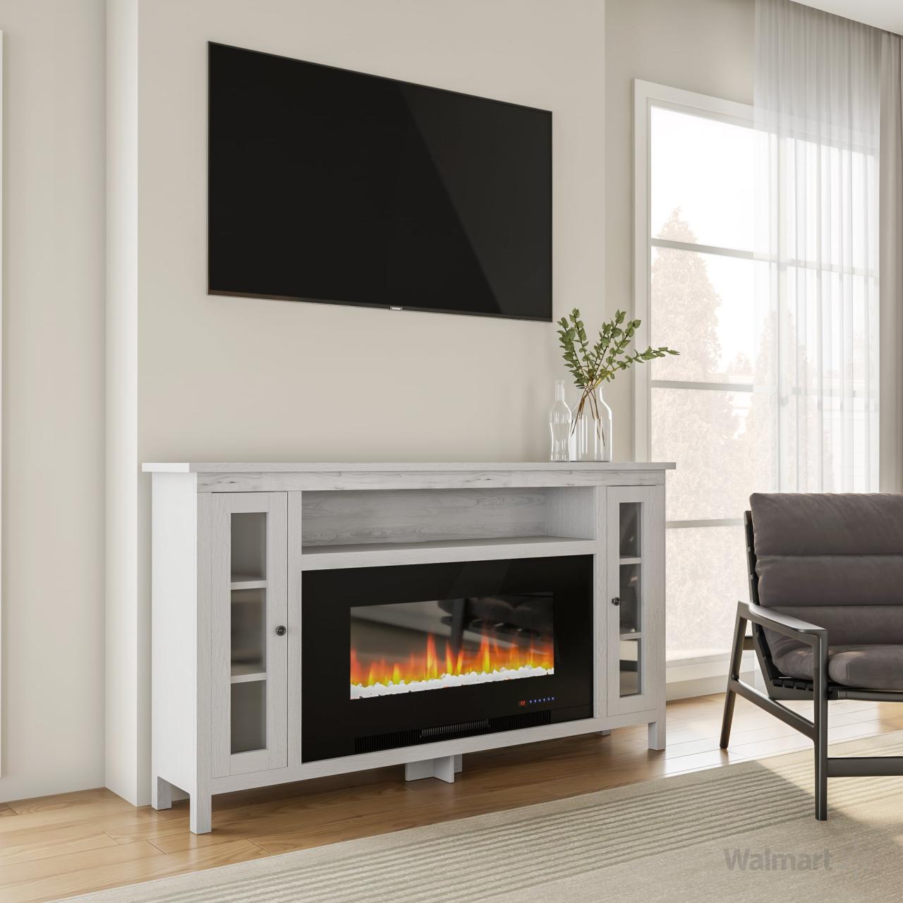 White electric fireplace tv stand