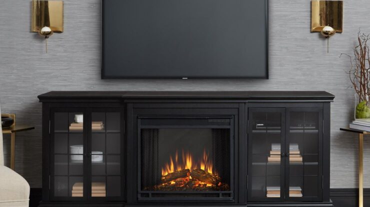 Black electric fireplace tv stand